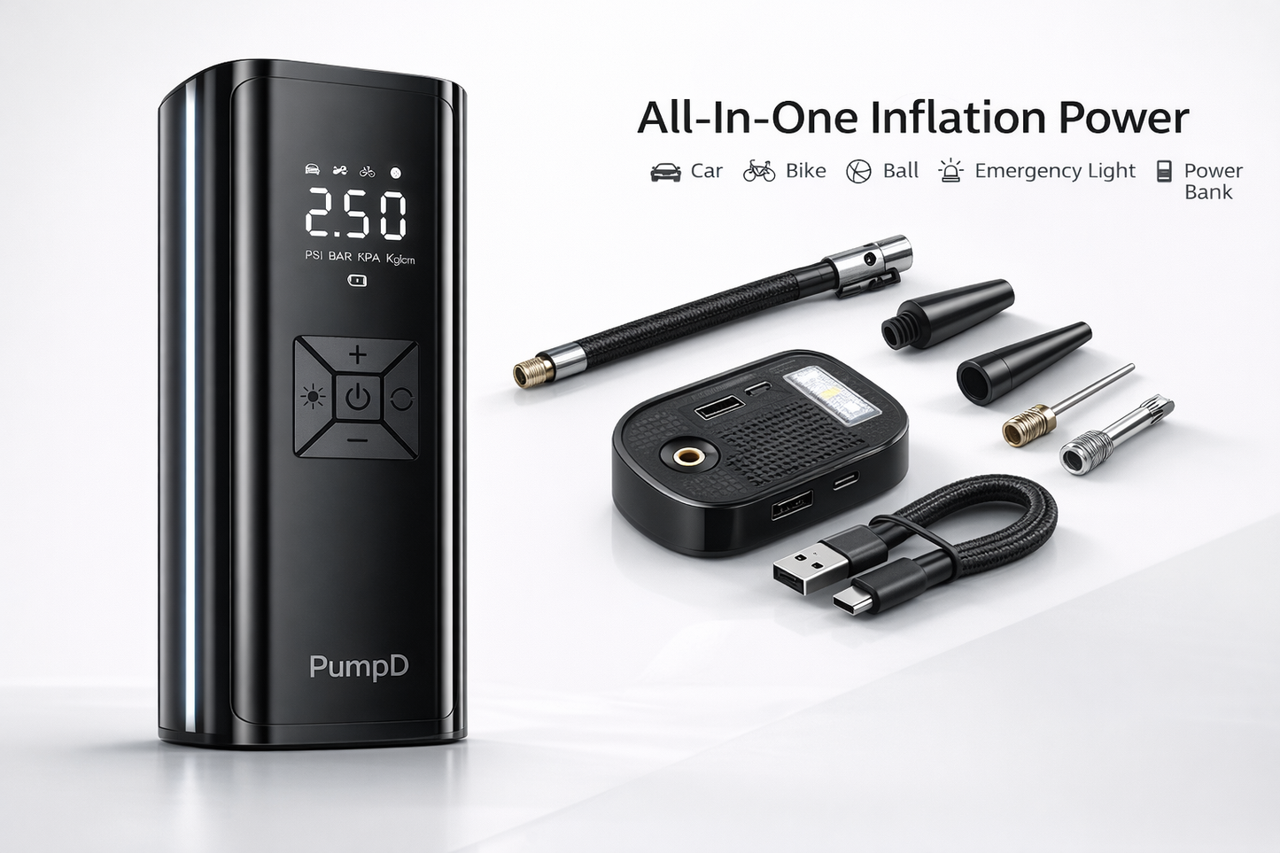 PumpD 150PSI Digital Tire Inflator - Your Ultimate 4-in-1 Portable Air Solution