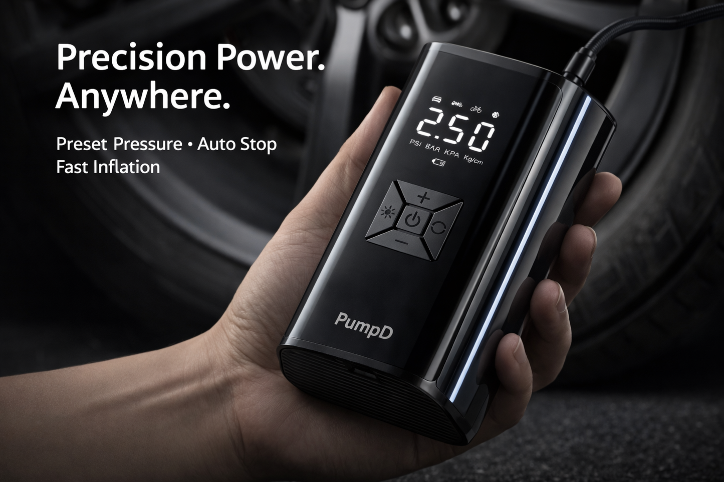 PumpD 150PSI Digital Tire Inflator - Your Ultimate 4-in-1 Portable Air Solution